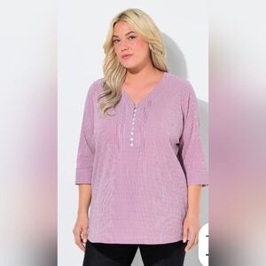Ulla Popken Textured Stripe Pintuck BlouseSize 20